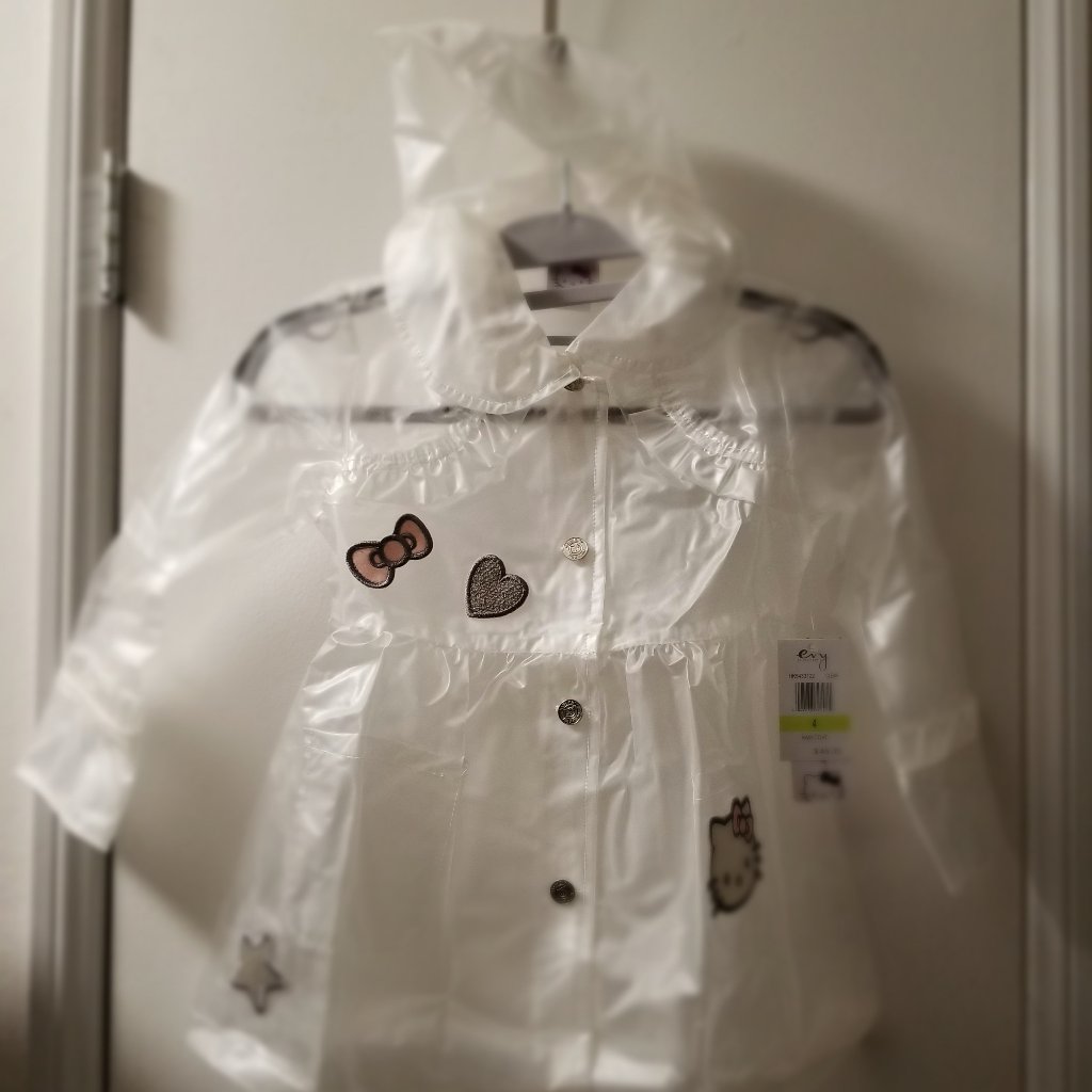 Hello Kitty Rain Jacket With Hoodiew And Embroidered Patches New